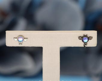 S925 Silver Angel and Demon-shaped Stud Earrings for Women, Gradient Earrings, Ear Ornaments.
