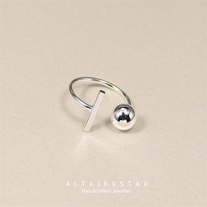 925 Sterling Silver Geometric Irregular Sphere Adjustable Ring