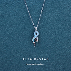 S925スターリングシルバーブルーオパールスターリングシルバースネークネックレス、スネークペンダント、動物テーマネックレス、オパール宝石ジュエリー