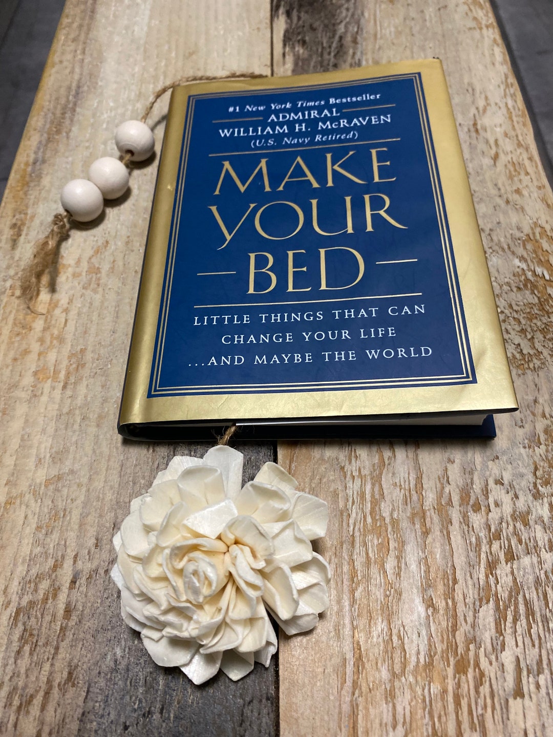 Book Stack Fake Book Decor Wood Flower Bookmark Wood Bead Etsy