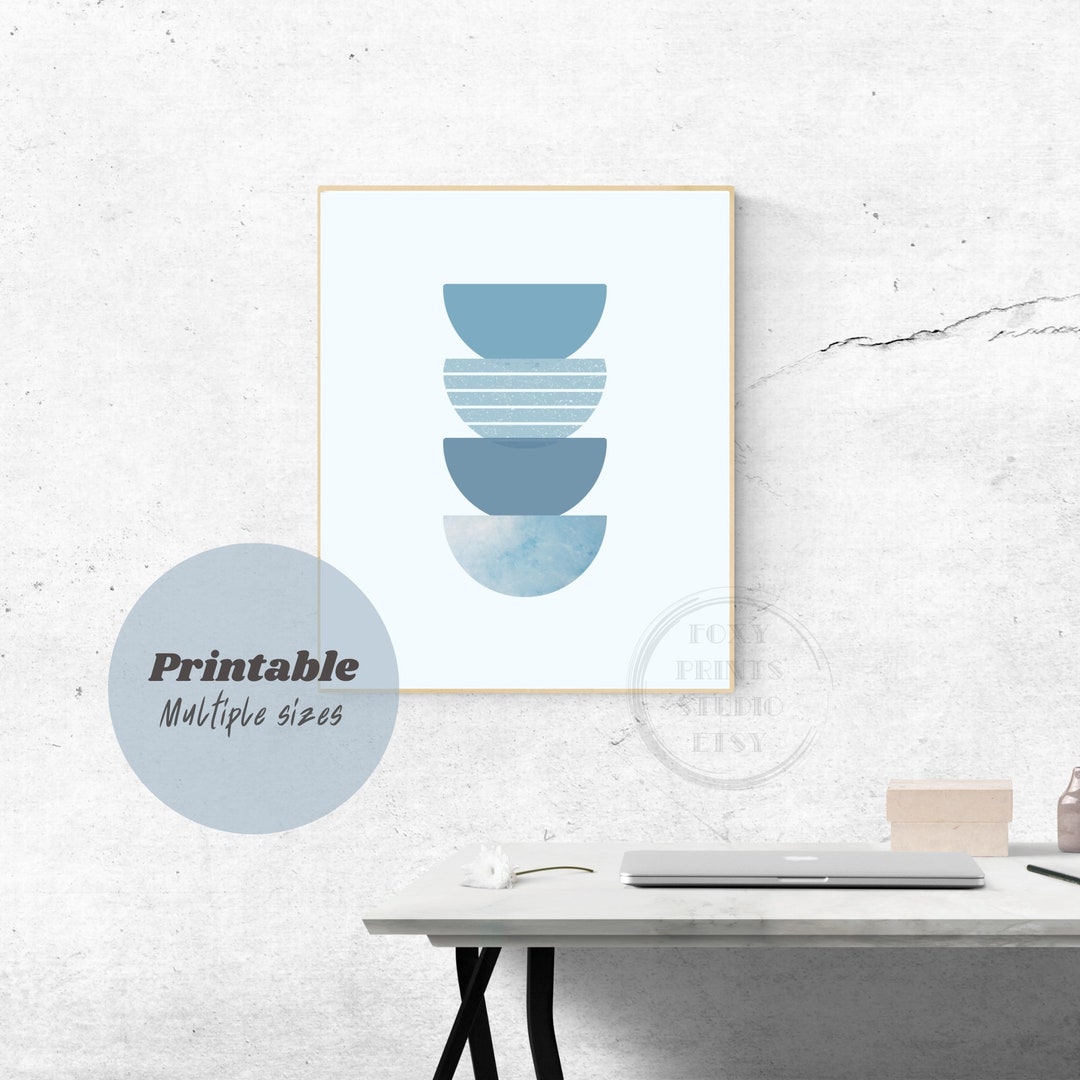 Blue Geometric Semi Circle Art Print, Circles Geometric Wall Decor