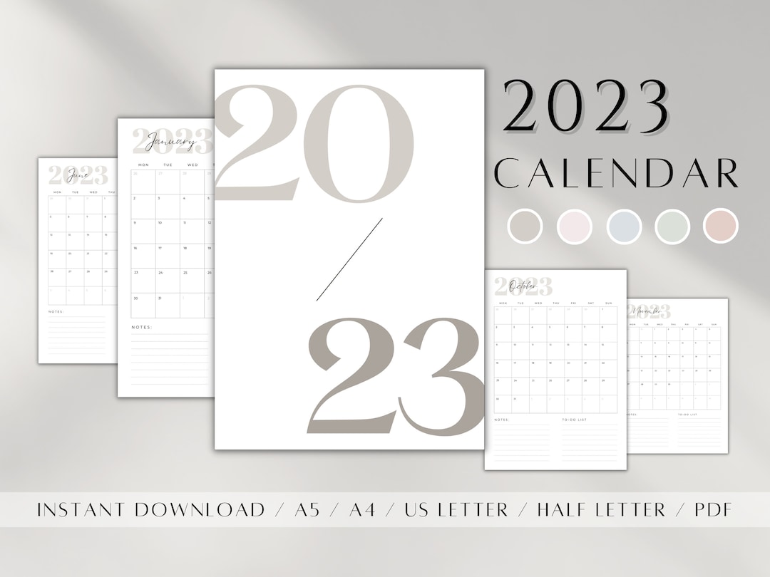 Yearly Calendar 2023 Printable, Digital Yearly Desk Calendar, Dated