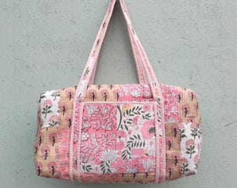 Patchwork Cotton Quilted Duffle Bag: Large Handmade Weekender