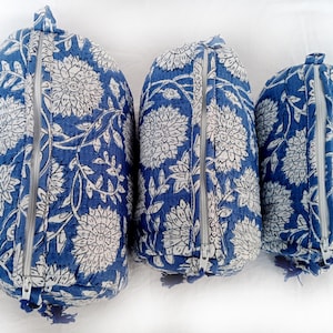 Set di trousse da viaggio in cotone trapuntato con stampa floreale: pochette cosmetica da viaggio indiana