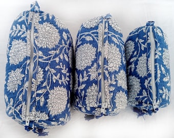 Set gewatteerde toilettassen van katoen met bloemenprint: make-uptasje voor Indiase make-up
