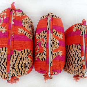 Jaipuri Tiger Print Toiletry Bag Pouch Quilted Wash Bag Makeup Bags Cosmetic Bags Travel Pouch Block Print Wash Bag Waterproof Bags Cotton Toiletry Bag Cotton Makeup Bag Gift for Her Vanity Kit Pouches Block Print Bag Washable Pouch Cotton Quilted Toiletry Bag Set of 3 Pieces Indian Floral Print Cosmetic Makeup Bags Pouches Travel Vintage Storages Shaving Kit Eco-friendly Cotton Wash Bag Sustainable Block Printed Cosmetic Bag Women Toiletry Storage Indian Quilted Toiletry Bags