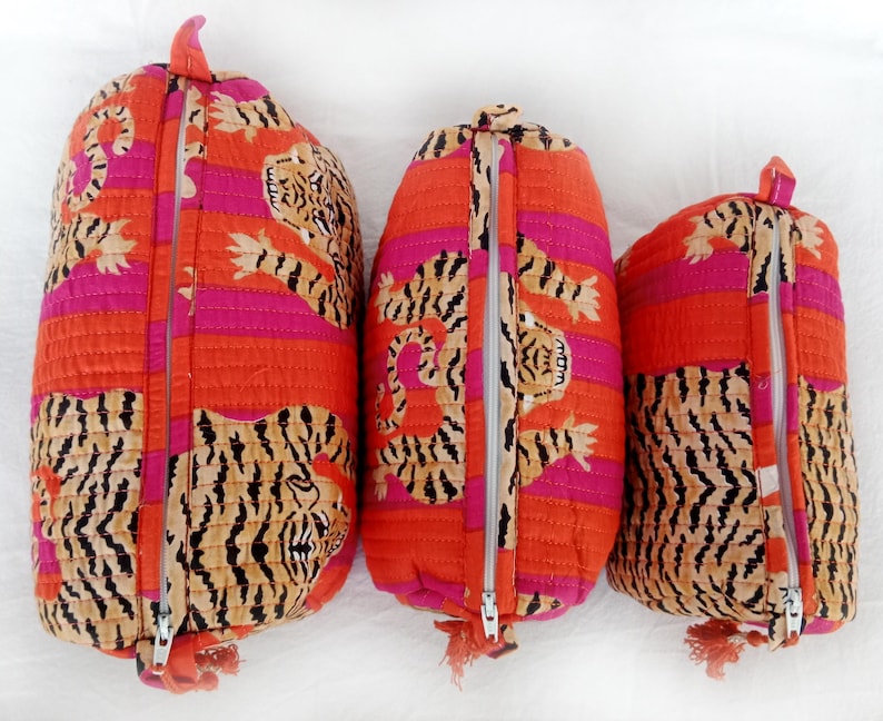Jaipuri Tiger Print Toiletry Bag Pouch Quilted Wash Bag Makeup Bags Cosmetic Bags Travel Pouch Block Print Wash Bag Waterproof Bags Cotton Toiletry Bag Cotton Makeup Bag Gift for Her Vanity Kit Pouches Block Print Bag Washable Pouch Cotton Quilted Toiletry Bag Set of 3 Pieces Indian Floral Print Cosmetic Makeup Bags Pouches Travel Vintage Storages Shaving Kit Eco-friendly Cotton Wash Bag Sustainable Block Printed Cosmetic Bag Women Toiletry Storage Indian Quilted Toiletry Bags