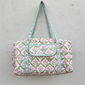 Baumwolle Blumen Gedruckt Gesteppte Reisetasche Große Größe Schöne Block Print Duffle Weekender Tasche Handgemachte Schulter Reise Overnight Taschen