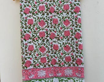 Hand Block Printed Cotton Sarong : Handmade Floral Lotus Print Beach Wrap Pareo Cover Up