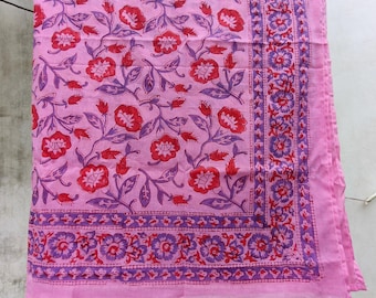 Pink Floral Cotton Sarong, Hand Block Printed Scarf Beach, Summer Beach Shawl Cover Up
