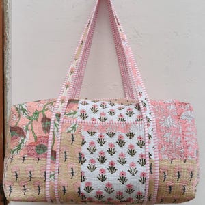 Indian Cotton Quilted Patchwork Duffle Bag, Handmade Weekender Shopping Travel Bags