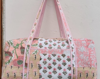 Indian Cotton Quilted Patchwork Duffle Bag, Handmade Weekender Shopping Travel Bags