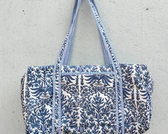 Floral Cotton Quilted Duffle Bag: Handmade Weekender Travel Bag