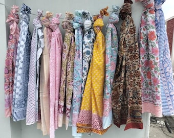 Hand Block Printed Cotton Sarong, Assorted Scarf Lot, Beach Wrap