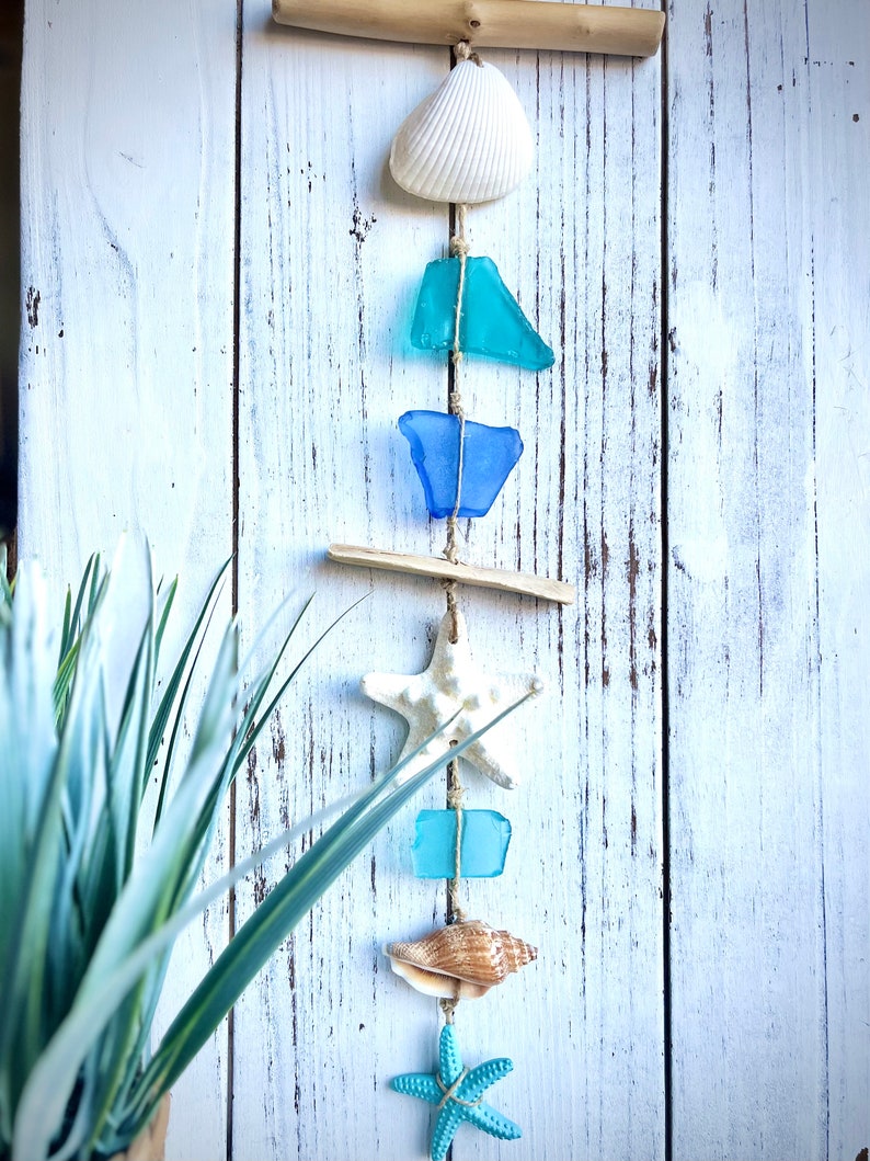 Handcrafted Sea Glass Beach Decor: Starfish Shell Driftwood Hanging - Etsy