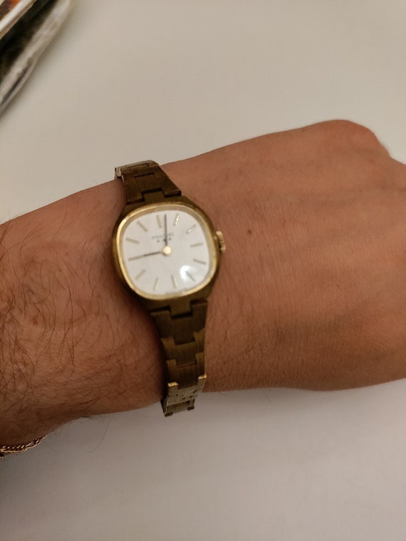 Montre Mécanique Suisse PONTIAC Femme - Cadran Doré Octogonal, Mouvement Manuel, Occasion Bon état