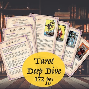 Tarot PDF Deep Dive 172 pagina's afdrukbare download, heidense heks magie Wicca Sabbat Spell waarzeggerijkaarten dwaas goochelaar wereld hogepriesteres