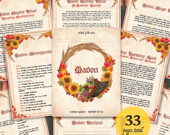 Mabon Sabbat Printable Set: Witchcraft Lore, Rituals, Recipes (PDF Download)