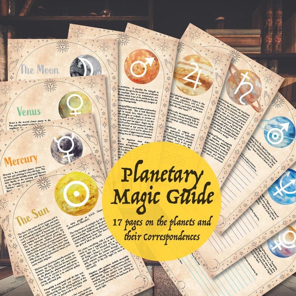 Planetary Magic PDF Printable Download, Venus Mercury Mars Jupiter Saturn Neptune Pluto Moon Sun Pagan Witch Magic Wicca Grimoire Spells