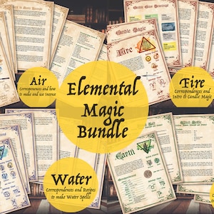 Peut inclure: Un ensemble de quatre guides imprimables sur la magie élémentaire, mettant en scène l'air, l'eau, le feu et la terre. Chaque guide comprend des correspondances, des recettes et des instructions pour créer des sorts et des rituels. Les guides sont conçus dans un style vintage avec un fond de parchemin et des bordures ornées.