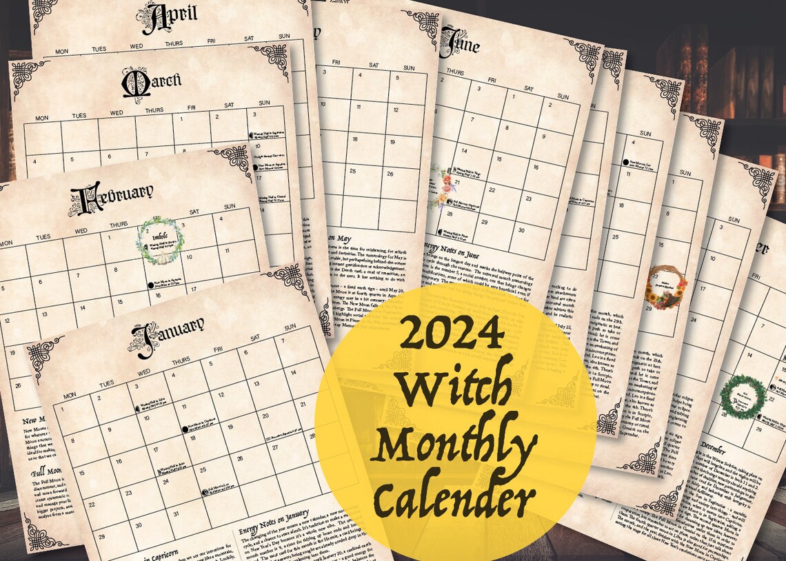 Witch Calendar 2024, Digital Download PDF, Sabbats Baby Witch Magic