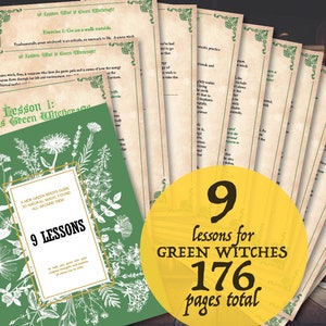Green Witchcraft 101: 9 Lessons, 176 Pages Digital Download, Green Meditation Witchcraft Baby Witch Magic Herbalism Grimoire Book of Shadows