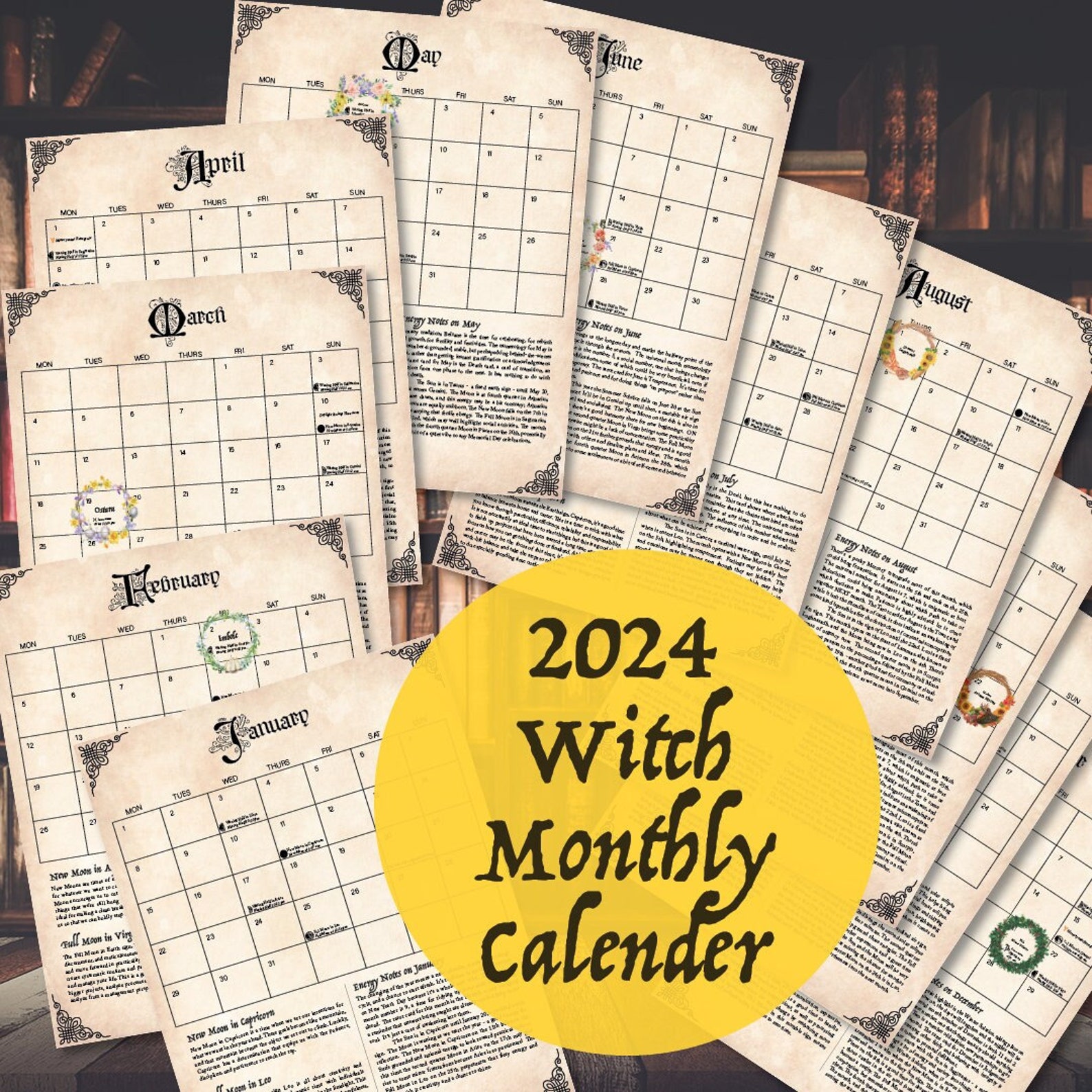 Witch Calendar 2025, Digital Download PDF, Sabbats Baby Witch Magic