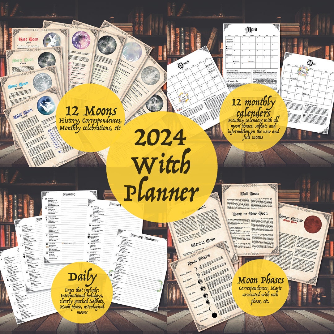 2024 Grimoire Style Planner PDF Printable Pagan Holidays Dated