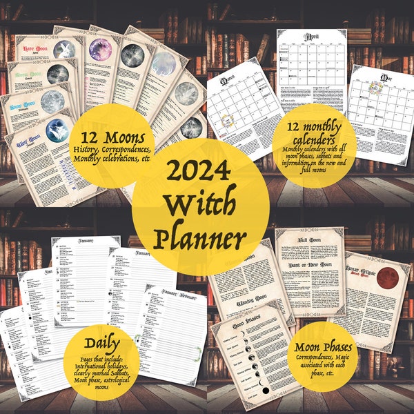 Almanaque de brujas 2024, Descarga digital PDF, Sabbats Baby Pagan Magic Wicca Sabbat Grimoire Libro de las Sombras Calendario Planificador Agenda