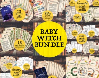 BABY WITCH Bundle PDF Printable Download, 458 pages Grimoire Pagan Witch Magic Wicca Book of Shadows Oils Witchcraft Spells Rituals Class