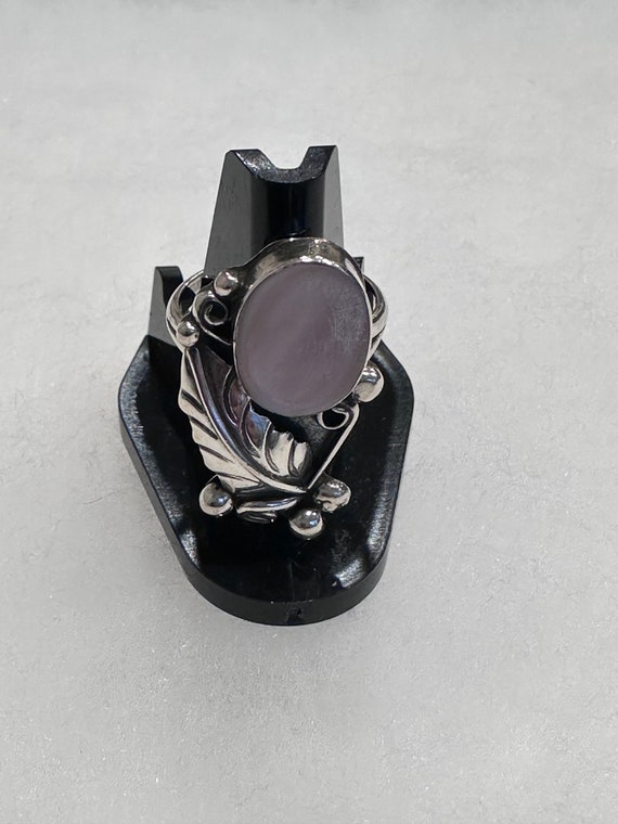 Vintage Silver Ring with feather and Rose Quartz 5