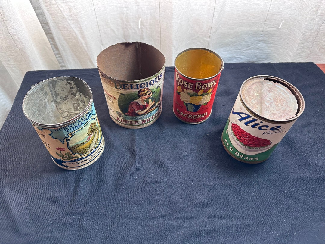 Four Antique Tin Cans With Labels Burnham Tomatoes Delicious Etsy