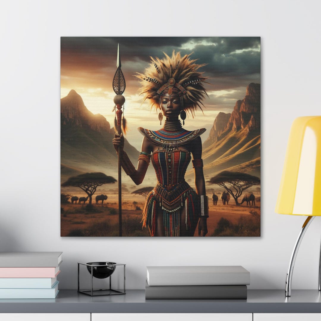 Canvas Wall Art - African Warrior Woman Art #2, African Painting ...