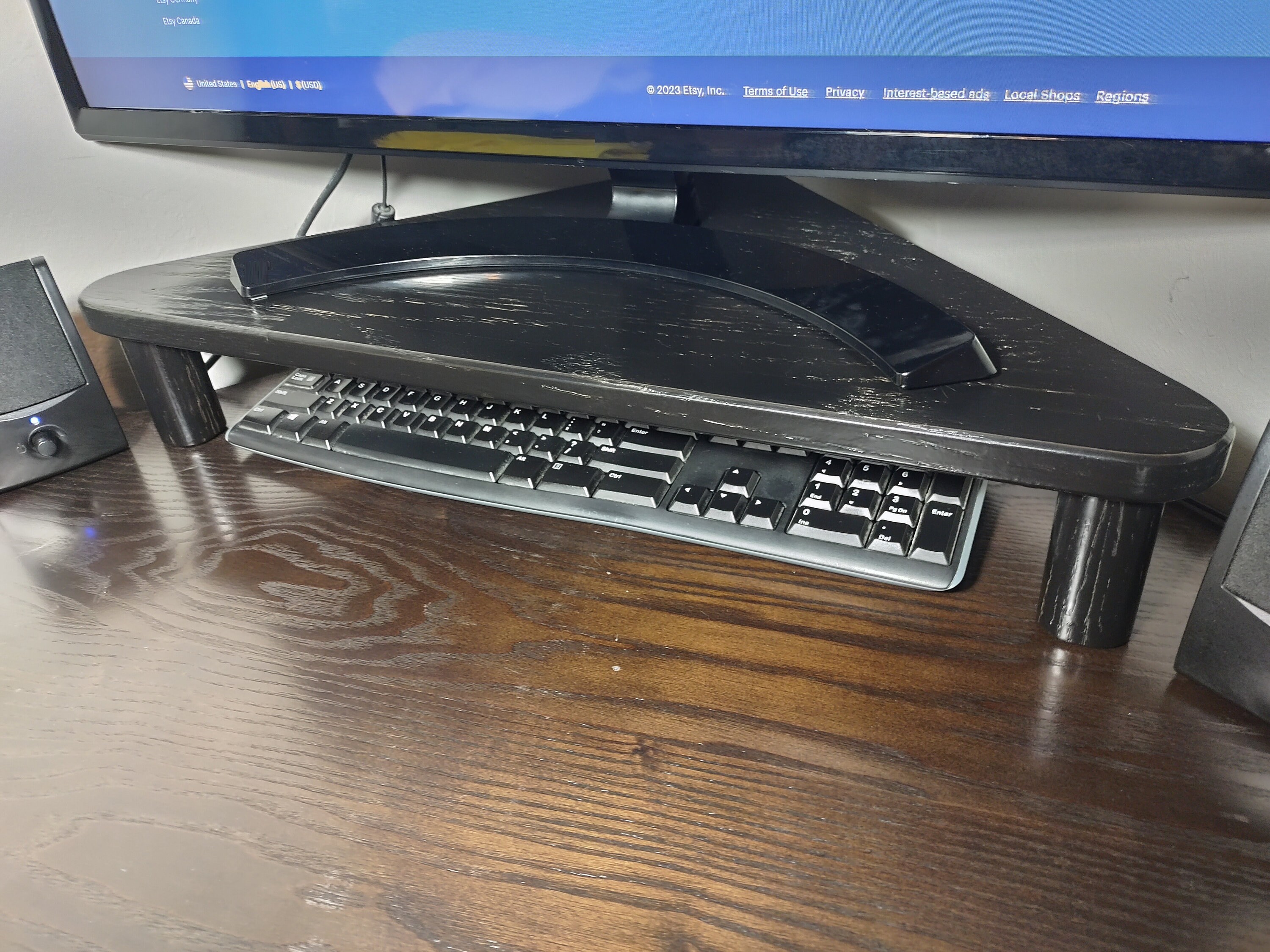 Corner Monitor Stand Triangle Monitor Riser Solid Oak Satin Etsy