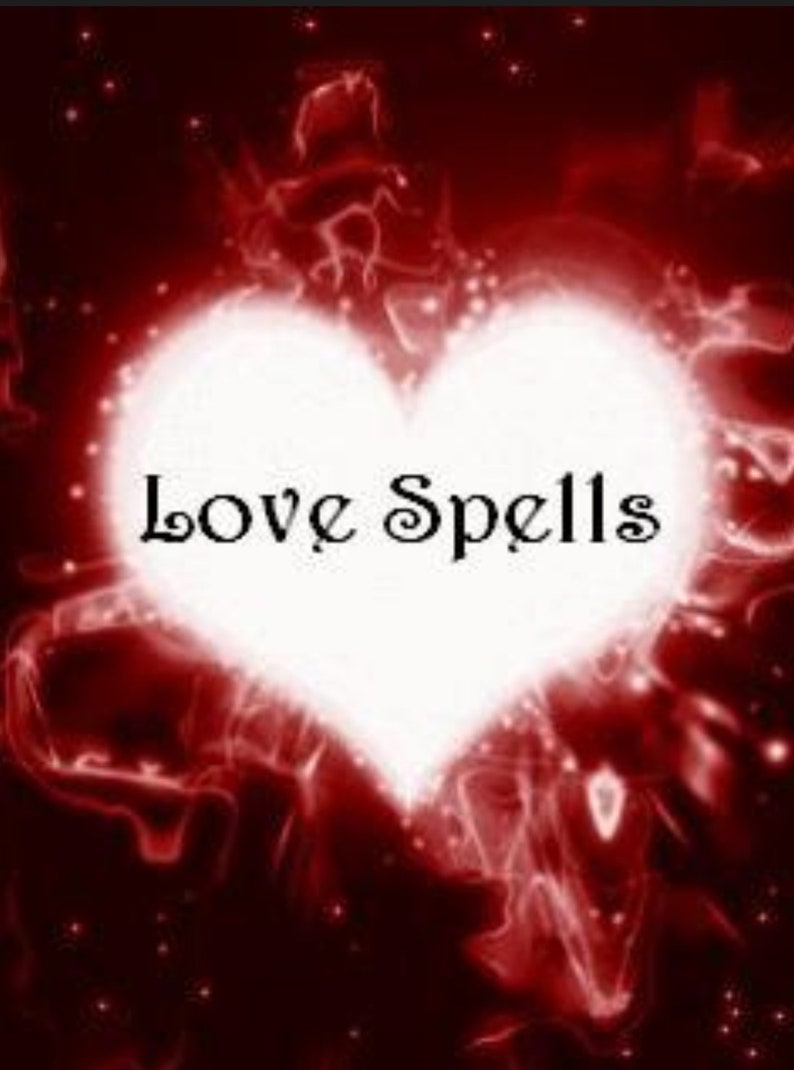 May include: A white heart with the text "Love Spells" in black font, set against a red background with white sparkles.