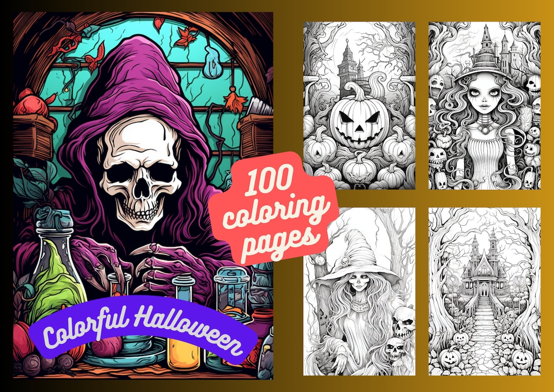 100 Pages Halloween PDF Coloring Book, Big Bundle Printable Halloween ...