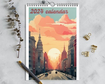 2024 Wall Calendar, World Cities Calendar, Travel calendar, 2024 12 Month Calendar Artistic Gift, Wall Art