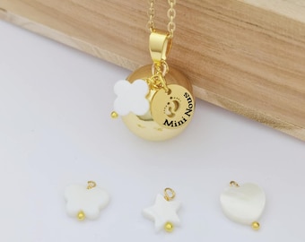 Pregnancy bola Gold small feet personalized engraving with natural white pearly charm of your choice, pregnant mom gift, future mom gift