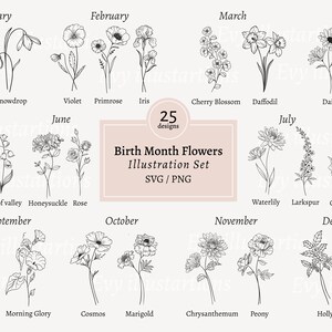 Birth Month Svg Bundle, Flower Svg, Birth Flower Svg, Floral Svg, Botanical Svg, Rose Svg, Daisy Svg, Poppy Svg, Birthday Svg