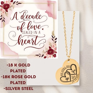 Collar de 10.º aniversario, collar con inicial, inicial de pareja, collar con letra, regalo de boda, collar de corazón para 10.º aniversario