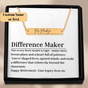 Pensioen cadeau ketting met aangepaste kaart gepersonaliseerde Difference Maker cadeau voor leraar | Mentor sieraden aandenken | Docent waardering cadeau