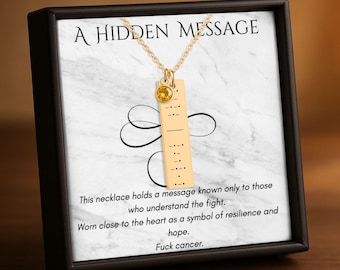Necklace Birthstone Cancer Awareness Morse Code Necklace – Vertical Bar Strength Jewelry | Hidden Message Empowerment Gift Keepsake