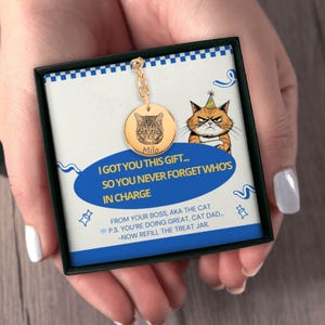 Porte-clés portrait de chat amusant avec photo personnalisée - Cadeau de chat à papa de chat | Souvenir personnalisé pour animal de compagnie avec message de carte de chat autoritaire