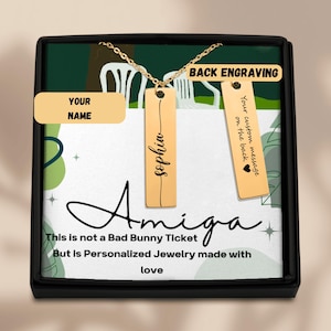 Collana con nome personalizzato con biglietto divertente – Regalo di gioielli personalizzati per Amiga / Regalo divertente ispirato a Bad Bunny per lei