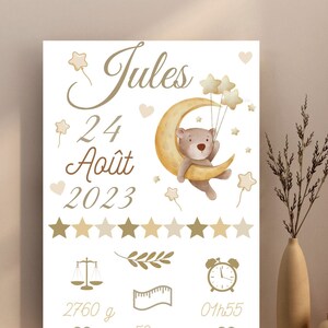 Baby birth poster - Personalized wall decoration - Bear