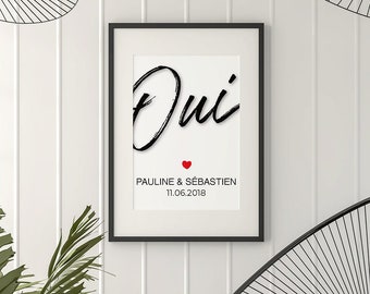 Poster personnalisé pour couple - Cadre prénom et date personnalisable - Décoration - Mariage - Idée cadeau