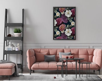 Poster Tendance - Affiche à encadrer - Rose sur fond noir - Décoration murale Design et Tendance