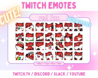 青い目のキツネ - Twitch Discord Slack 用の 28 個の甘いエモート パック