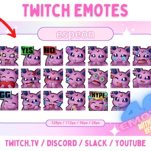 Espeon Eevee - Cute Twitch & Discord Emotes Pack