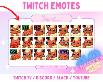Flareon Eevee - Twitch と Discord 用のエモート パック